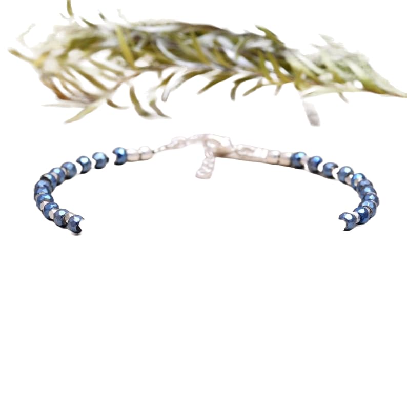 Bracelet en pyrite bleue facettée haut de gamme et argent 925