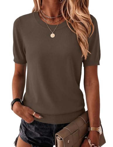 Image of Zeagoo Womens Summer Short Sleeve Tops Crew Neck Lightweight Pullover Sweaters Loose Dressy Casual Blouse Basic Clothes