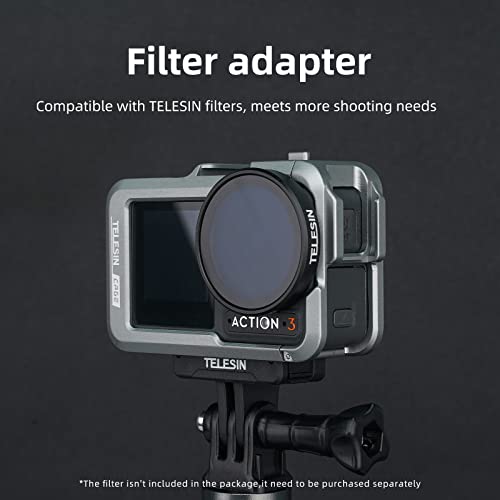 Image of TELESIN Aluminum Case Metal Cage for DJI Action 3 /4 Camera Accessories, Protective Frame Housing Fits with ND CPL Lens Filter, Skeleton Sleeve with 1 /4 Cold Shoe for Microphone & Video Light