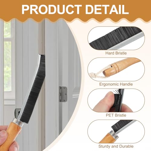 Image of uxcell 2pcs Crevice Cleaning Brush, 8.6 Inch Hard Bristle Cleaning Brush with Rope Bathroom Cleaning Tools for Corner, Window, Faucets, Black