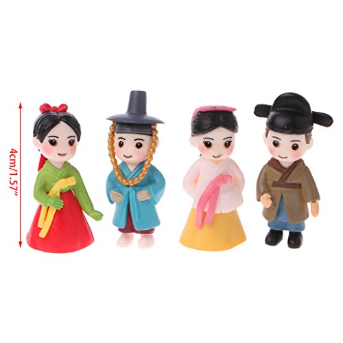 Kofun Korean Lovers Figure Ornaments, Korean Lovers Figure Ornaments Miniature Dollhouse Bonsai Fairy Garden Decor Red and Blue