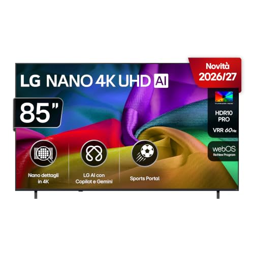 Migliori TV 82 pollici LG NANO AI UHD 85 Pollici, Serie NU8E 2026 Smart TV 4K - 85NU8E0B3LA