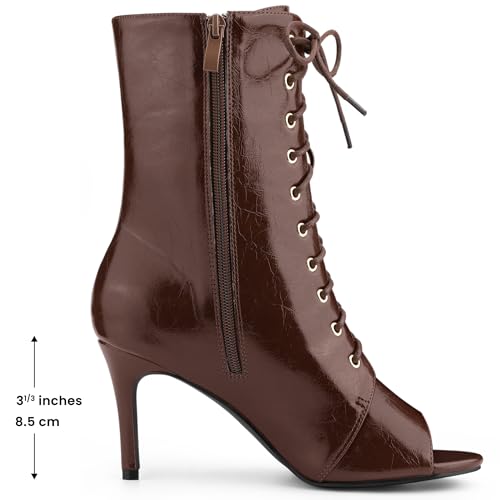 Allegra K Women's Lace Up Peep Toe Stiletto Heel Ankle Boots2