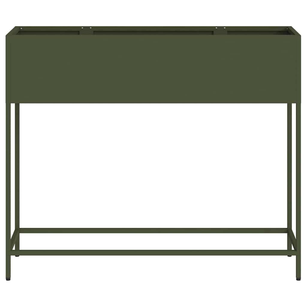 Podwyższona grządka ogrodowa, oliwkowa zieleń, 100 x 26 x 82 cm, wytrzymała metalowa donica na rośliny do warzyw i kwiatów, podwyższone doniczki z ocynkowanej stali