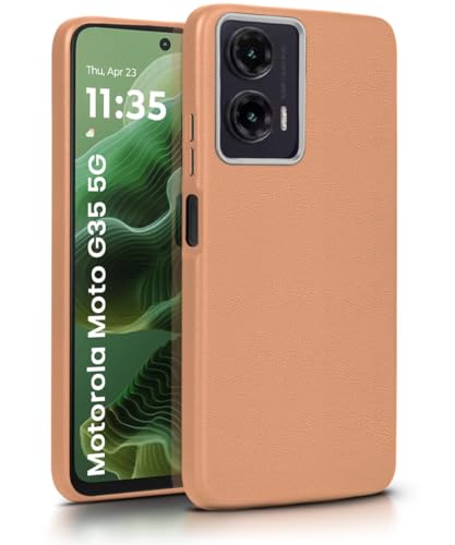 Image of WOW IMAGINE Back Cover for Motorola Moto G35 5G | Ultra Slim Flexible Non-Slip Grip | Inner Fabric | Metal Camera Ring & Lightweight Soft Silicone Mobile Case - Tan Brown