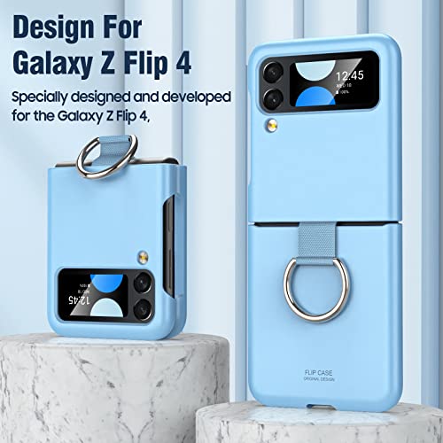 Vizvera For Samsung Galaxy Z Flip 4 Case With Ring, Galaxy Flip 4 Case All-Round For Z Flip 4 Phone Anti-Scratch Full-Body Shockproof Protective Case For Galaxy Z Flip 4 5G (2022)-Clear Blue #TOP4