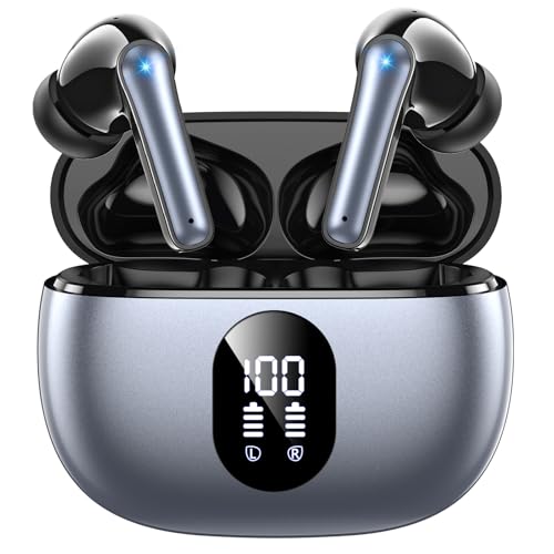 Image of Wireless Earbuds Bluetooth 5.3 Ear Buds, Hi-Fi Stereo Bass Ear Buds with 48H Playtime & LED Display, Lightweight in-Ear Headphones with Mic, IPX7 Waterproof, Touch Control for iPhone SilverPurple