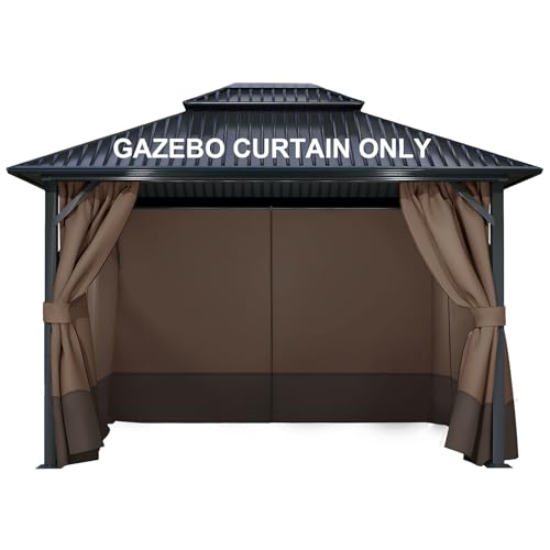 COWVIE 4-Panel 10' x 10' Gazebo Replacement Curtains, Patio Privacy Sidewalls with Double Zipper, Replacement for Outdoor Gazebo Canopy (Curtain Only)