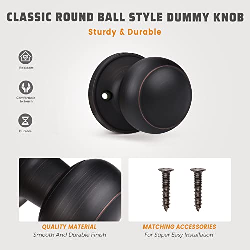 Knobwell 10 Pack Oil Rubbed Bronze Dummy Door Knob Single Side Closet Door Knob Set, Interior Door Knobs, Easy Installation #TOP3