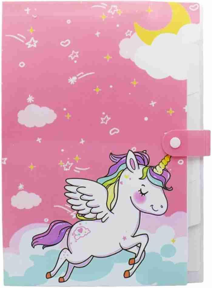 Image of Kids A4 File Folder Button Lock | Cartoon Theme Expandable Document Organizer Bag for Kids | 6 Pocket File Holder Certificates Test Papers Homework & School Documents Waterproof Storage