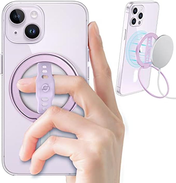 EWA The New MagOne (Upgrade) Compatible with MagSafe Phone Grip Stand with Silicone Finger Strap, Removable Magnetic Ring Holder Kickstand Loop, Only for iPhone 14, 13, 12 Pro/Max/Plus (Purple)
