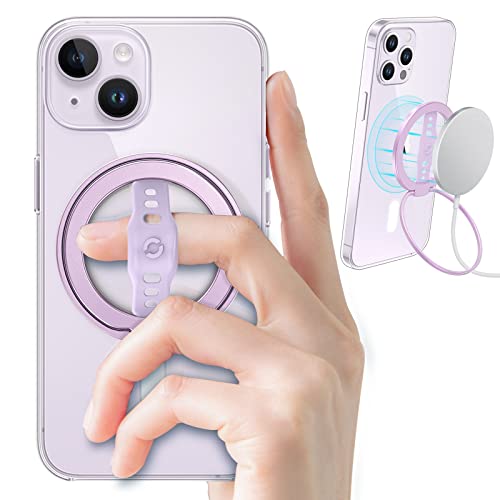 Ewa The New Magone (Upgrade) Compatible With Magsafe Phone Grip Stand With Silicone Finger Strap, Removable Magnetic Ring Holder Kickstand Loop, Only For Iphone 14, 13, 12 Pro/Max/Plus (Purple) #TOP9