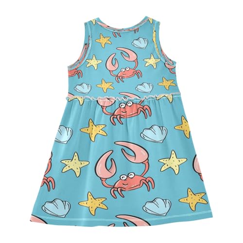 Girls Dress Sea Crab Blue Starfish Sleeveless Dress Summer Cotton Sundress 8Y2