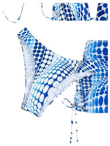 Image of RoseSeek Women's 4 Piece Polka Dots Bathing Suits Cover Up Skirt & Bandana