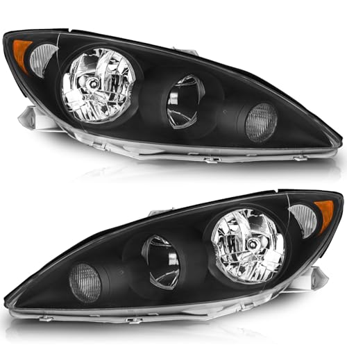 WEELMOTO Headlights Assembly for 2005 2006 Toyota Camry Headlights Assemblies Compatible with 05-06 Toyota Camry Black Housing with Amber Reflector Driver and Passenger Side
