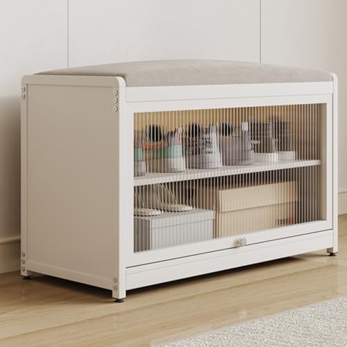 Banc à chaussures avec coussin haut de gamme et structure métal blanc - 2