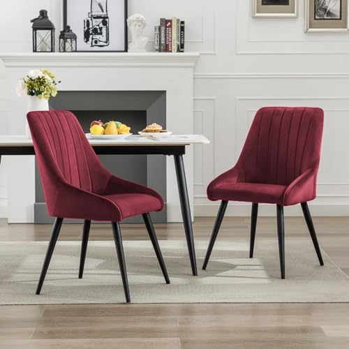 Image of Finch Fox Morris Velvet Dining Chair for Living Room, Bedroom, Home Office with Black Metal Legs in Maroon Color