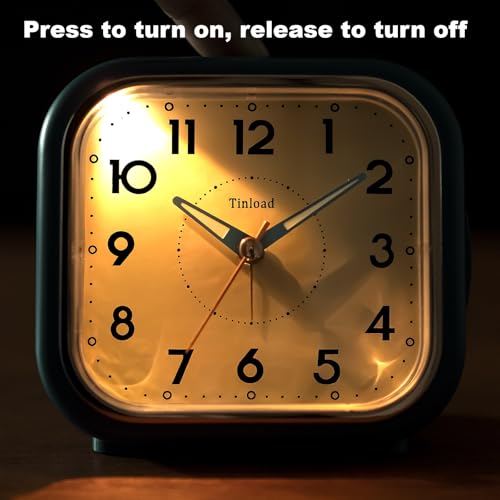 Image of Tinload 4.3 inch Vintage Retro Analog Alarm Clock, Super Silent Non Ticking Clock with Manual Light, Snooze, Battery Operated, Simply Design, for Living Room, Bedroom, Bedside, Desk(Green)