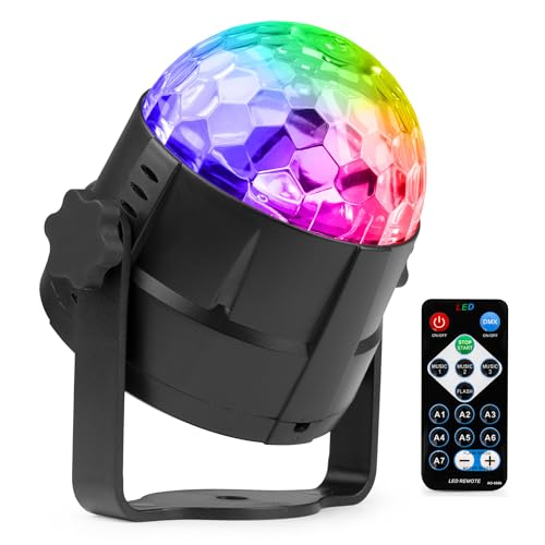 Fuzzix Tornado Bola Luces Discoteca LED, Colores RGB Luces con Activación por Sonido, Cable USB, Rotación 360, Soporte agarradera y ventosa, Mando distancia. Ideal Cumpleaños, Fiesta, Navidad, Bodas