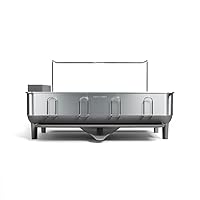 simplehuman Large Dish Drying Rack Stainless Steel Swivel Spout Wine Glass Holder Anti-Residue Grey