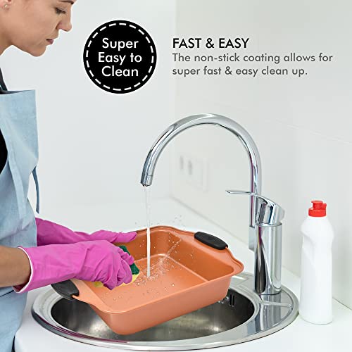 Baking Pan 10 Piece Set Nonstick Copper Steel Oven Bakeware Kitchen Set With Silicone Grips, Cookie Sheets, Round Cake Pans, 9X13 Pan With Lid, Loaf Pan, Deep Pan, Pizza Crisper, Muffin Pan By Perlli #TOP3