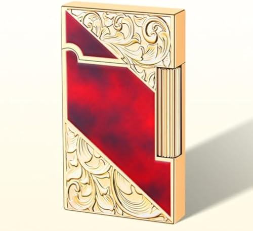 Butane Lighter, Soft Flame, Side Pulley Ignition, Adjustable Flame, Reusable, Zinc Alloy Body, Slim Design, Perfect for Gifts and Collections(Red)