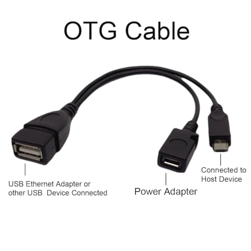 [Pacote com 3] Adaptador de porta USB, cabo micro USB OTG 2 em 1 com alimentação micro USB para Fire