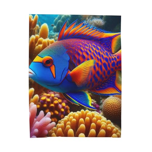 Royal Gramma Fish Velveteen Plush Blanket &ndash; Cozy Coral Reefs of The Caribbean Sea