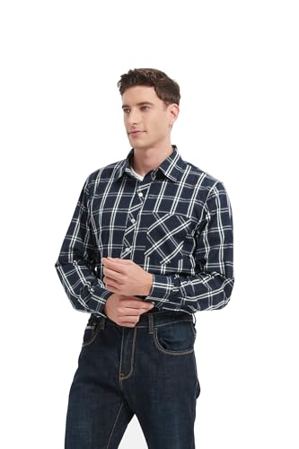 JupiterSecret Men's Plaid Button Down Shirts Cotton Long Sleeve Dress Shirt Business Casual Shirts with Pocket4