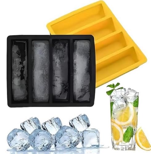 Image of Ice Cube Tray Flexible Multi-Compartment Freezer Tray Assorted Colours and Shapes (2 Pack 4 Big Long Flexible)