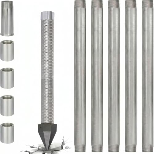 1-1/4 Inch Water Well Drilling Kit Heavy-Duty Galvanised Pipes with Stainless Steel Drive Point and Sand Point Well Screen 6M/20ft DIY Groundwater Access System for Gardens & Farms (6-meter set)