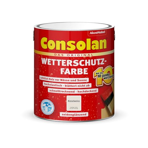 Consolan Wetterschutzfarbe, Deckender Holzschutz für Außen, Kieselweiß, 2,5L