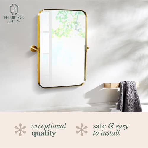 Hamilton Hills 16x24 inch Brushed Gold Metal Framed Mirror | Pivot Mirrors for Bathrooms | Rounded Corner Rectangular Frame with Tilt Mirror Brackets | Adjustable & Tilting Farmhouse Wall Vanity - Image 6