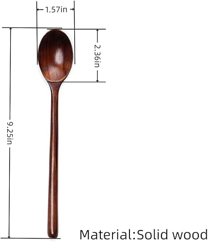 Miniatura 2 de Cucharas de madera, 4 cucharas de sopa de madera de 9.25 pulgadas para comer, mezclar, agitar, cuchara de mango largo con utensilio de cocina de