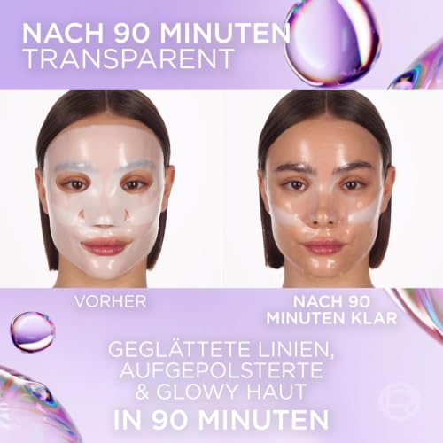 L'Oréal Paris Glass Skin Hydrogel 4er Maskenbox, für aufgepolsterte & glowy Haut, feuchtigkeitsspendend & glättend, [mit Hyaluronsäure]… – Ansicht 5