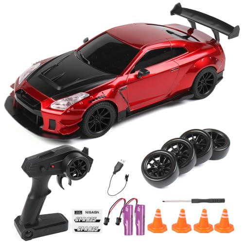 Image of KAEYASKEE RC Drift Car 4X4, 1:20 Scale, 2.4GHz Remote Control, 20km /hr Max Speed, Race & Drift Tyres, Underbody Lights (NissanGT-R Vibrant Red)