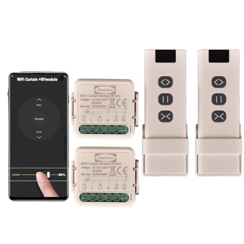 Interruptor de persianas RF + WiFi, con mandos a distancia RF y módulo receptor, control de persianas eléctricas para cortinas y persianas, 433 MHz módulo control temporizador, aplicación Smart Life