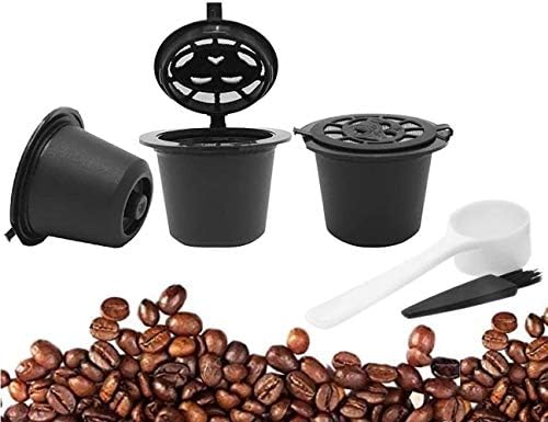 KOKSI 3-Piece Reusable and Refillable Nespresso Coffee Capsule Set with Plastic Spoon and Brush