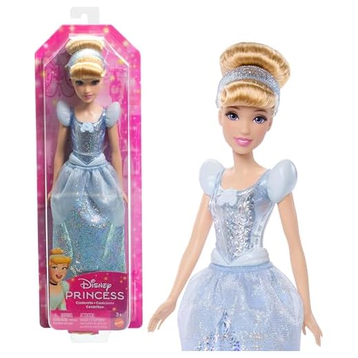 Mattel Disney Princess Cenicienta Muñeca princesa con pelo rubio recogido, juguete +3 años (HLW06)