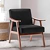 Mid Century Modern Chair, Upholstered Armchair with Solid Wood Frame in Walnut Finish, Reading Chairs with High Back for Living Room Bedroom Waiting Room PU Leather, Black