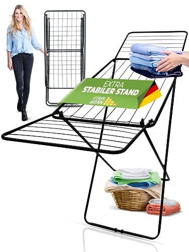 STAHLMANN ® Wäscheständer schwarz [18 m Trockenfläche] - Wäscheständer platzsparend mit rutschfesten Füßen - Klappbarer Flügelwäscheständer - Wäschetrockner