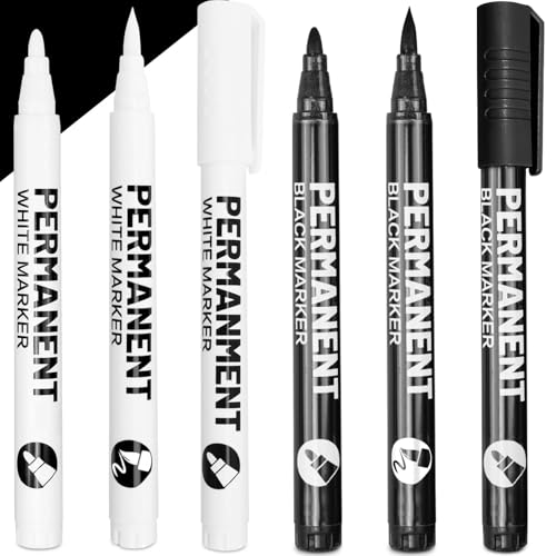 Elegirme 白ペン マーカーペン 黒白 2種類のペン先 6本セット 耐水インク 0.5~5mm線幅 水性アクリル 筆ペン 名前ペン タイヤホワイトレターペン タイヤマーカー 白マジックペン 漫画ペン 布 石 セラミック ガラス 木材 金属 タイヤ用