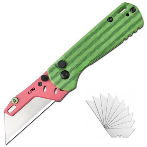 Image of CJRB Boxer Folding Utility Knife, Button Lock EDC Pocket Knife with G10 Handle, Includes 10PCS Total Blades(J1967 Watermelon Green)