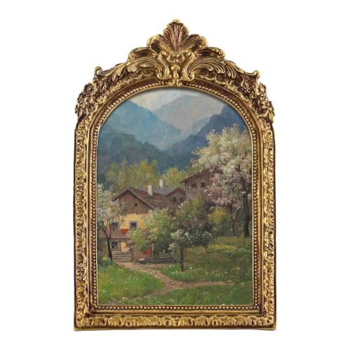 FOLKOR Spring Floral Wall Art with 5x7 Ornate Gold Picture Frame, Framed Blossoming Lilac Bouquet Print for Girly Bedroom Nursery Garden Accent Decor