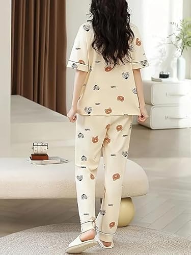Image of Women's Pajama Set with Top & Pants|| Korean Night Wear|| Loose Fit Home Wear || Lightweight Printed Set || Soft & Comfy Girls & Women