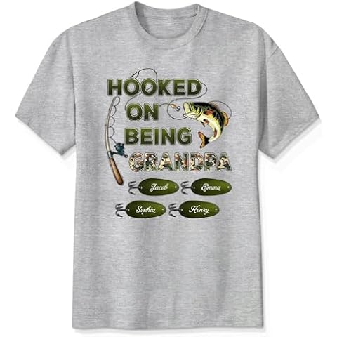Monosky Hooked On Being Grandpa Papa Fishing Camouflage Personalized Shirt, for Grandpa, Dad, Husband, Custom Multi Kids Name Shirt, Custom Dad Shirts for Fathers Day, Small, Mutil Cover