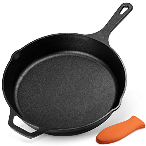 LEGEND COOKWARE Cast Iron Skillet with Lid | Large 12” Frying Pan with Glass Lid & Silicone Handle | Induction, Cooking, Sautéing & Grilling | Lightly Pre-Seasoned Cookware Gets Better with Use