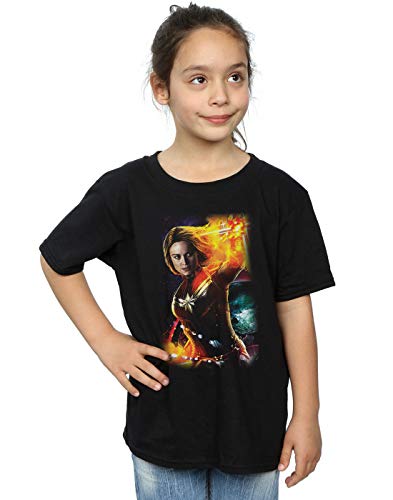Marvel Girls Captain Marvel Galactic Shine T-Shirt Black 7-8 Years