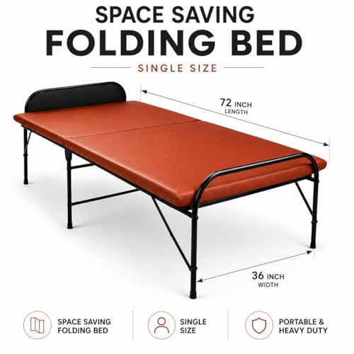 Image of Nattnak Folding Bed with Mattress 3x6 Feet, Heavy Duty Foldable Cot Bed for Adults, Portable Metal Single Bed with Strong Frame for Guest Room Home Use