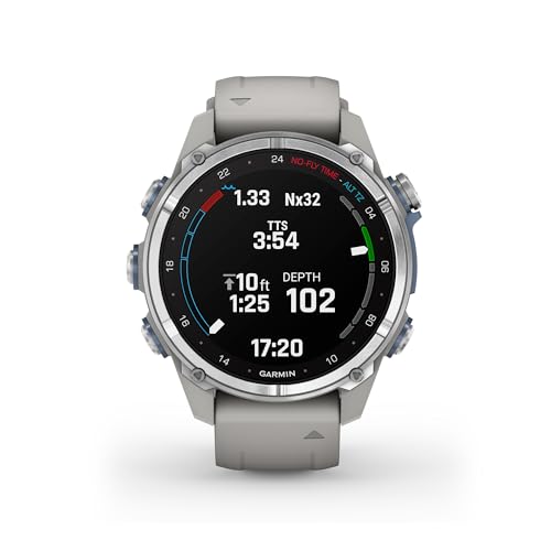 Image of Garmin Descent MK3 43mm Dive Computer Smartwatch (Stainless Steel) | 43mm Dive Computer and Multisport Smartwatch, Amoled, 200m Dive-Rated, Stainless Steel Bezel, Fog Gray Silicone Band